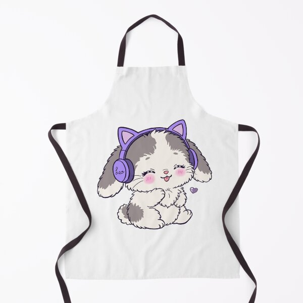 Item preview, Cute Fluffy Bunny with Purple Cat Ear Headphones - Kawaii Lofi Bunny designed and sold by BunnySoftArt.