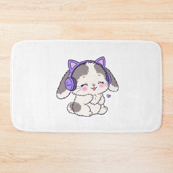 Item preview, Cute Fluffy Bunny with Purple Cat Ear Headphones - Kawaii Lofi Bunny designed and sold by BunnySoftArt.