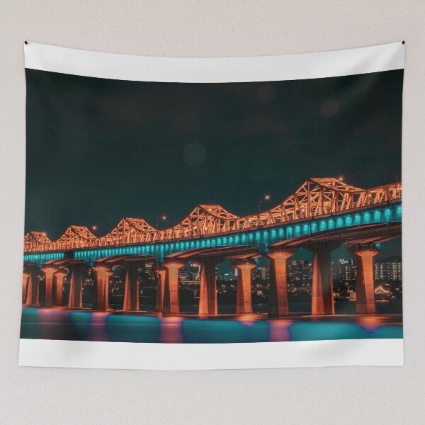 Item preview, Illuminated Truss Bridge Reflection at Night designed and sold by Nightwindow.