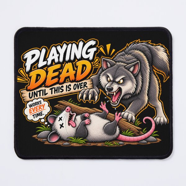 Item preview, Playing Dead Until This Is Over – Funny Opossum vs Wolf designed and sold by Irysek.