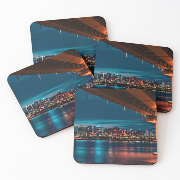 Item preview, City Skyline Beneath Glowing Bridge Pier designed and sold by Nightwindow.