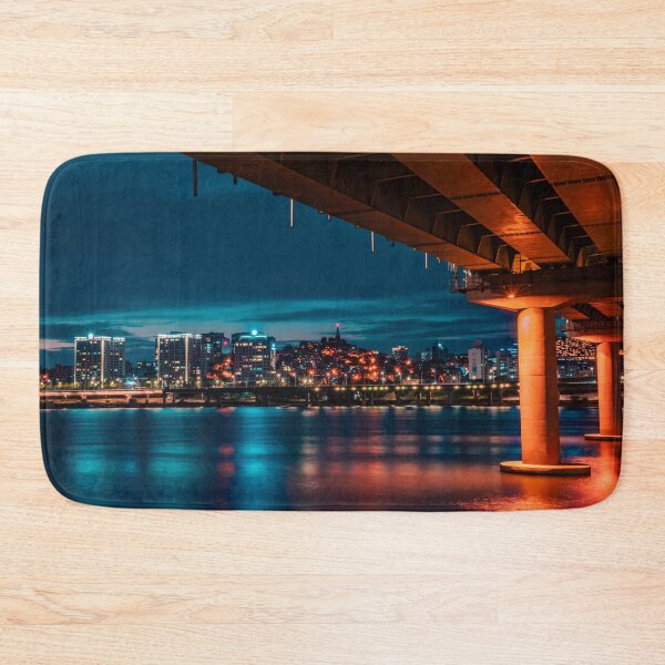 Item preview, City Skyline Beneath Glowing Bridge Pier designed and sold by Nightwindow.