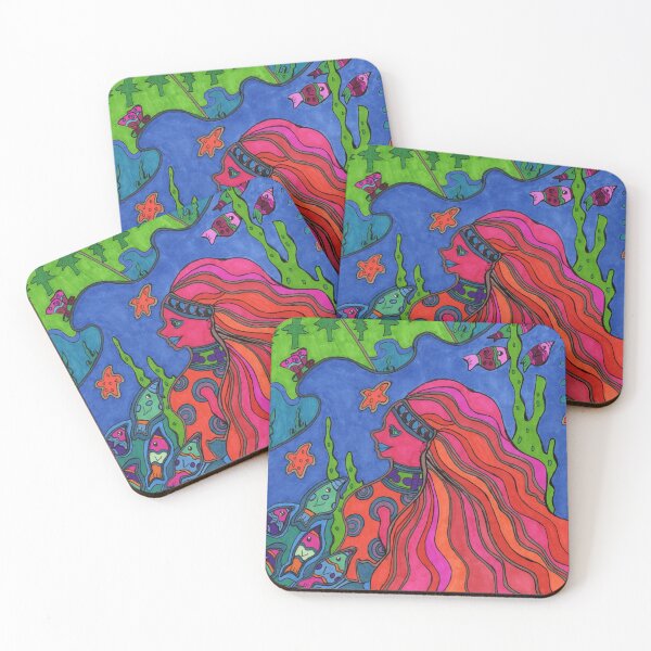 Item preview, Trippy mermaid sea drawing designed and sold by Abirdflyingnorth.