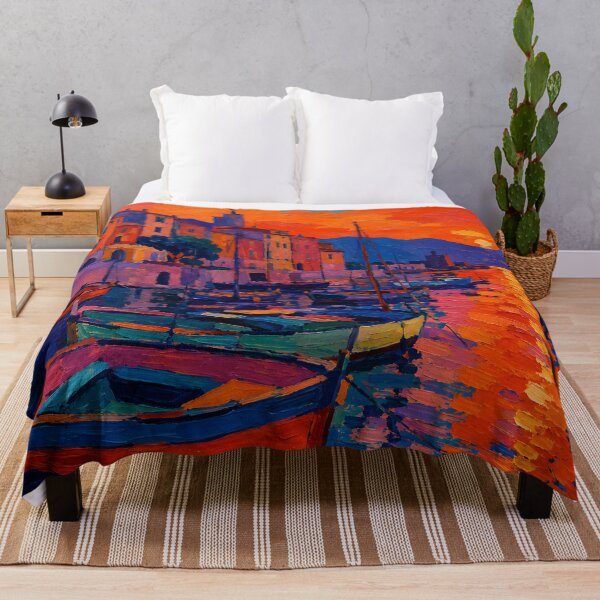 Item preview, Vibrant Mediterranean Harbor at Sunset with Colorful Boats designed and sold by GutyzDesignsES.