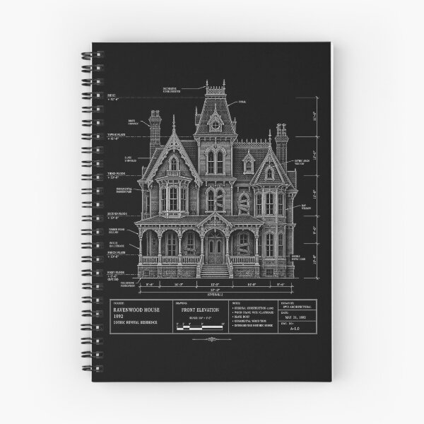 Item preview, Ravenwood House Haunted Blueprint – Gothic Victorian Architecture Art designed and sold by Stinky Lincy's Apparel Company.