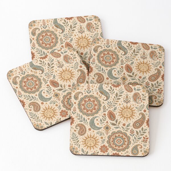Item preview, Celestial Bohemian – Sun Moon Mandala & Paisley Pattern designed and sold by  RoseCraft Atelier.
