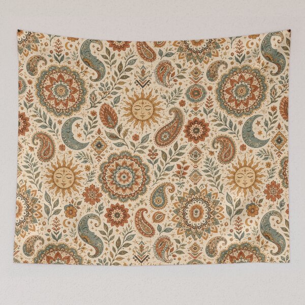 Item preview, Celestial Bohemian – Sun Moon Mandala & Paisley Pattern designed and sold by  RoseCraft Atelier.