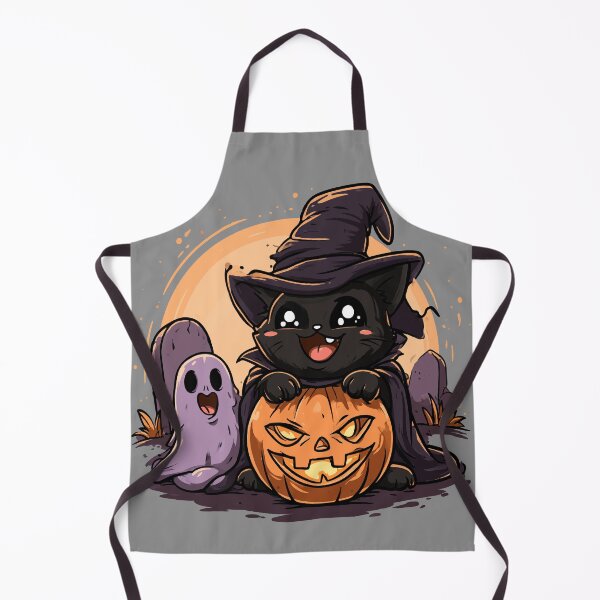 Artikelvorschau, Halloween: Schwarze Katze, Geist und Kürbis auf dem Friedhof entworfen und verkauft von RichardRags.