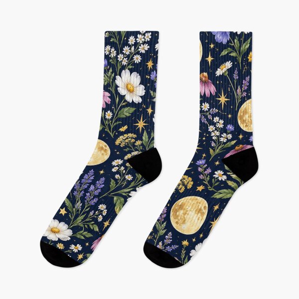 Item preview, Celestial Moon & Wildflower Pattern – Mystical Floral Night designed and sold by RJACreative.