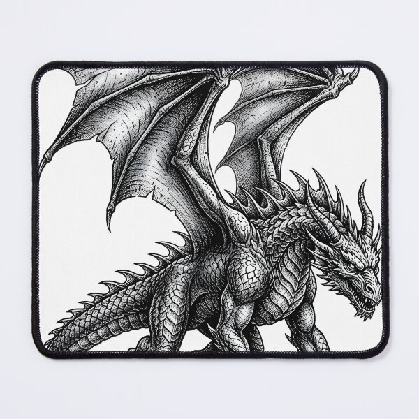 Item preview, Epic Winged Dragon Engraving – Medieval Fantasy Tattoo designed and sold by DragonSerpent Ink.