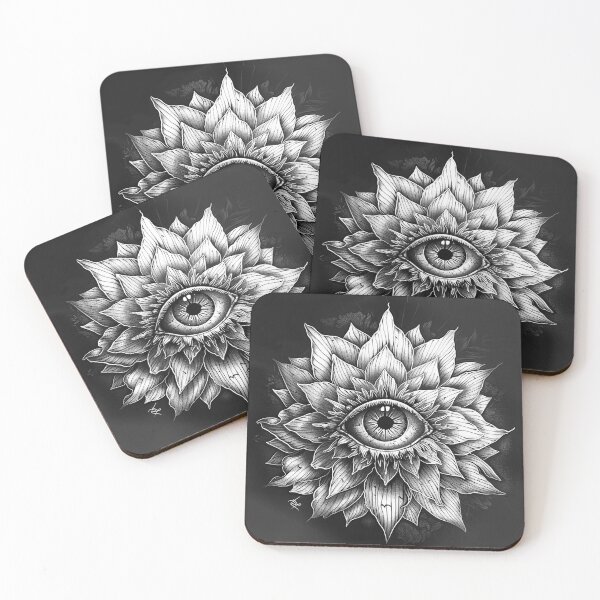 Item preview, Surreal Eye Flower Gothic Botanical All Seeing Eye Black and White Art designed and sold by inkoutninja.
