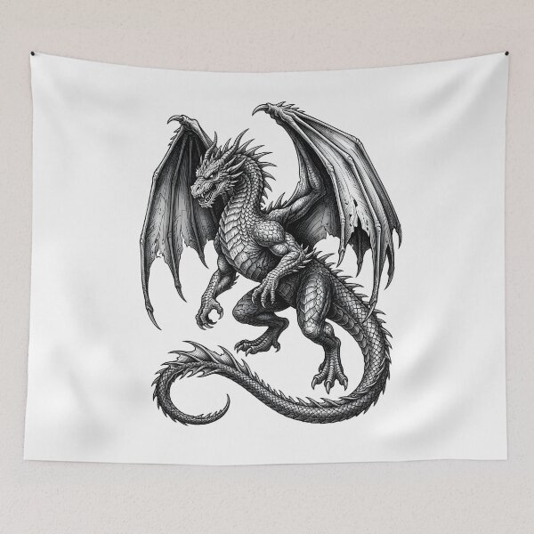 Item preview, Epic Winged Dragon – Medieval Fantasy Engraving designed and sold by DragonSerpent Ink.