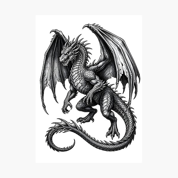 Item preview, Epic Winged Dragon – Medieval Fantasy Engraving designed and sold by DragonSerpent Ink.