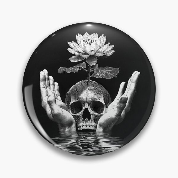 Item preview, Skull with Lotus Flower and Hands Memento Mori Rebirth Art Design designed and sold by inkoutninja.