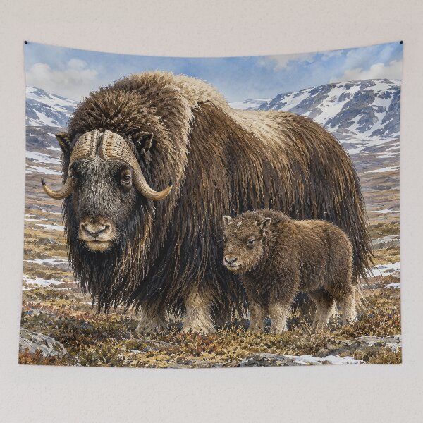 Item preview, Musk Ox and Calf on Arctic Tundra designed and sold by Pixel Junkies Studio.