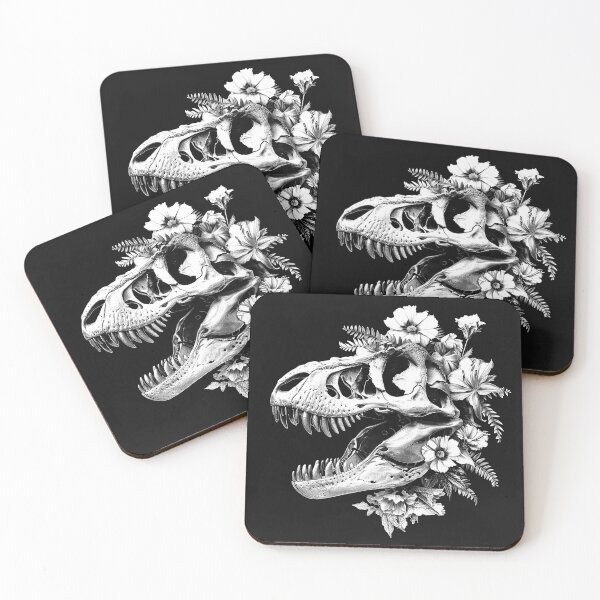 Item preview, T-Rex Skull with Flowers Prehistoric Botanical Gothic Art Design designed and sold by inkoutninja.