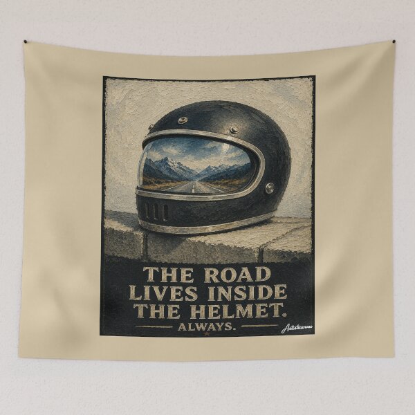 Item preview, Vintage Helmet Visor Reflects Mountain Road Minimalist Moto Art designed and sold by Artisticanvas.