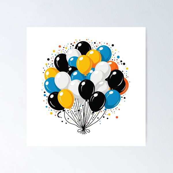 Item preview, Birthday Balloons and Confetti Icon Black and White Ink Style – Birthday gift idea designed and sold by michallechowicz.