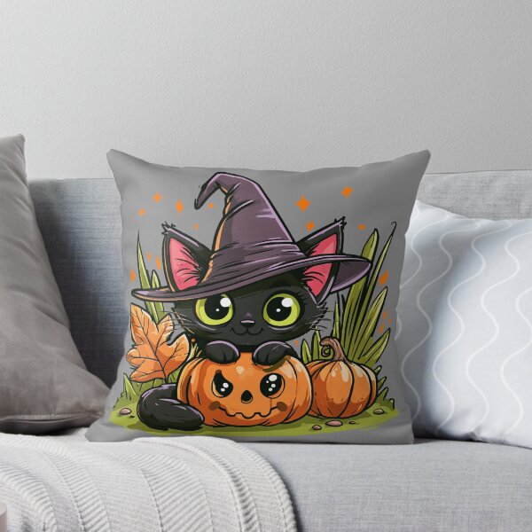 Item preview, Cute Halloween Witch Cat and Ugly Pumpkin designed and sold by RichardRags.