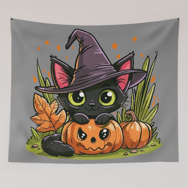 Item preview, Cute Halloween Witch Cat and Ugly Pumpkin designed and sold by RichardRags.