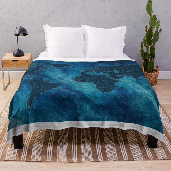 Item preview, Watercolor Ocean World Map Plate Carree designed and sold by kuradoshanon.
