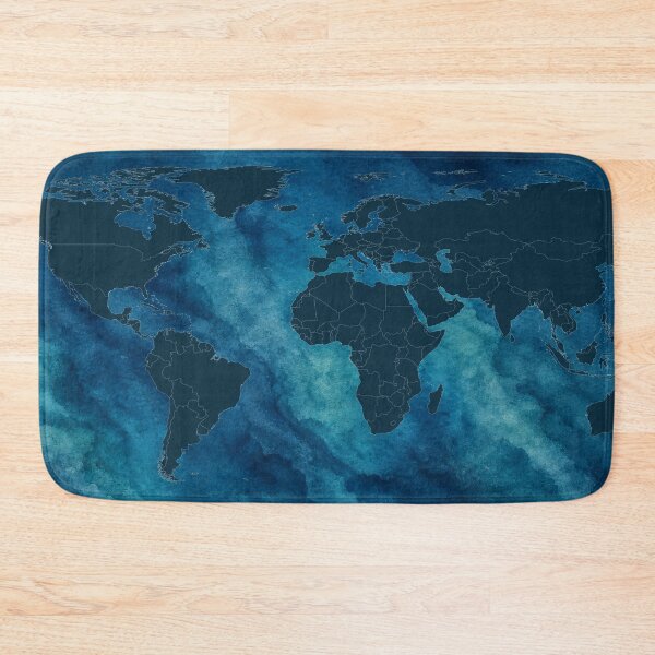 Item preview, Watercolor Ocean World Map Plate Carree designed and sold by kuradoshanon.