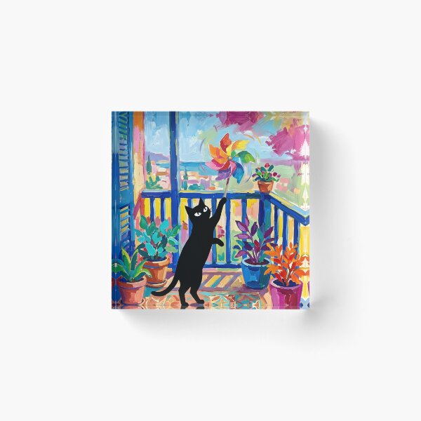 Item preview, Playful Black Cat Swatting Pinwheel Matisse Style Print designed and sold by DuckOddity.