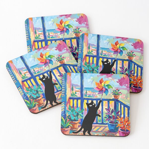 Item preview, Playful Black Cat Swatting Pinwheel Matisse Style Print designed and sold by DuckOddity.