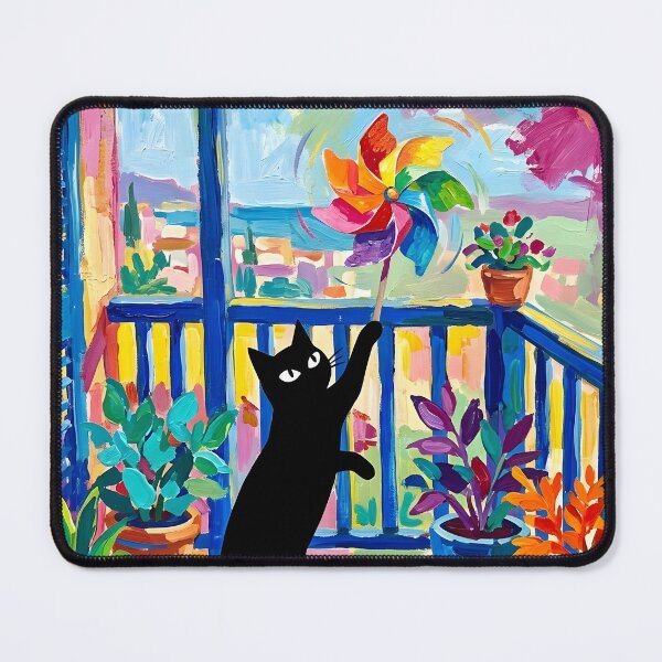 Item preview, Playful Black Cat Swatting Pinwheel Matisse Style Print designed and sold by DuckOddity.