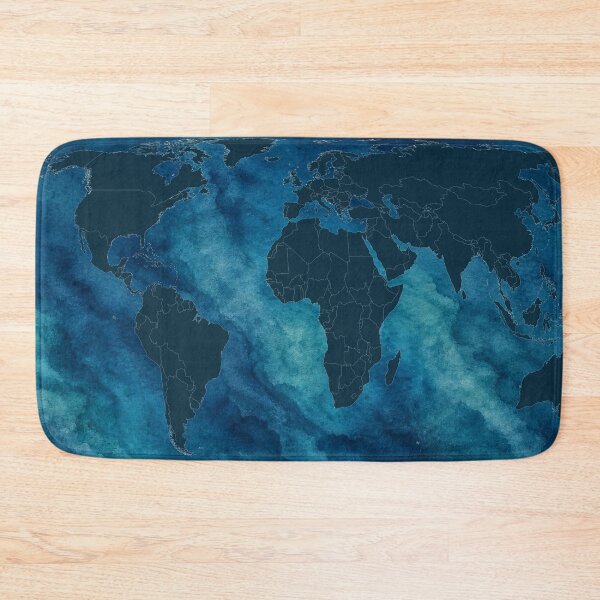 Item preview, Watercolor Ocean World Map Equal Earth designed and sold by kuradoshanon.