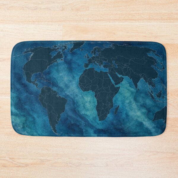 Item preview, Watercolor Ocean World Map Mollweide designed and sold by kuradoshanon.