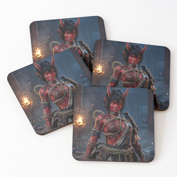 Item preview, Red Skin Oni Girl Katana Temple designed and sold by GalleryBrisArt.