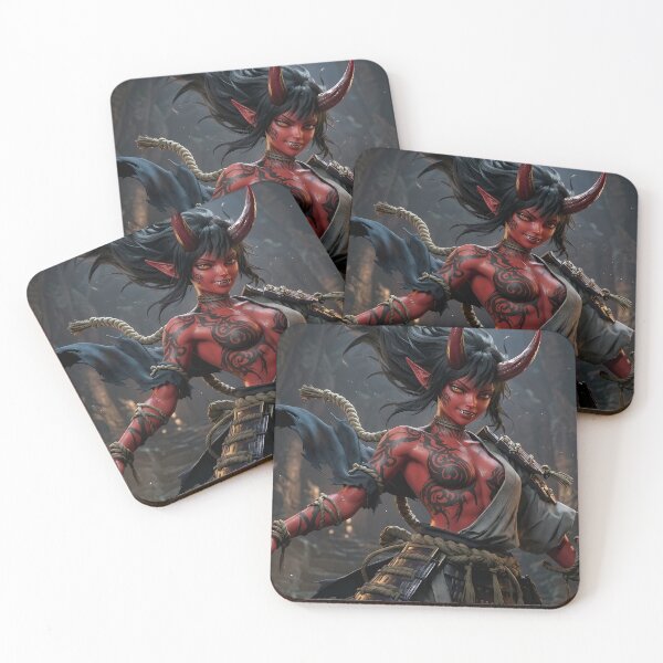 Item preview, Red Skin Oni Girl Katana Temple designed and sold by GalleryBrisArt.