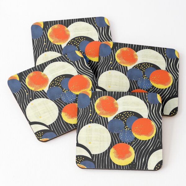 Item preview, Modern Japandi Abstract - Blue, Yellow, Red on Black designed and sold by DEC02.