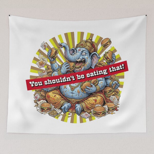 Item preview, Funny Hindu Elephant God [Ganesha] Eating Burgers – You Shouldn't Be Eating That designed and sold by LOVEARTDESIGN.