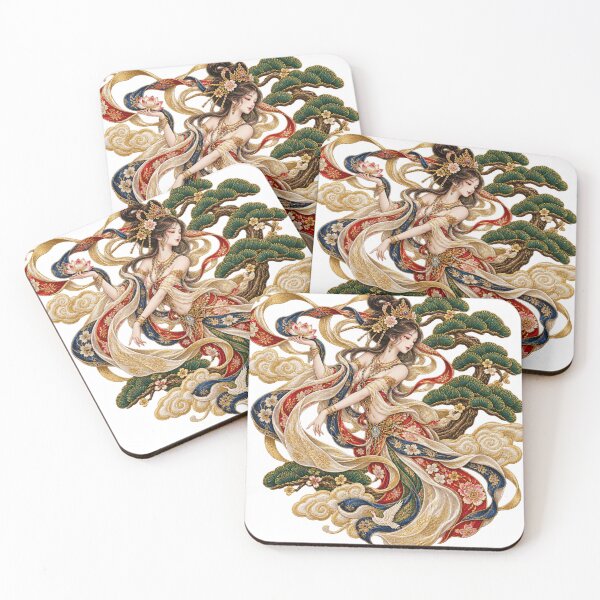 Item preview, Japanese Celestial Maiden Hagoromo – Gold Embroidery Sukajan Style Asian Goddess Art designed and sold by アミヤジャ.