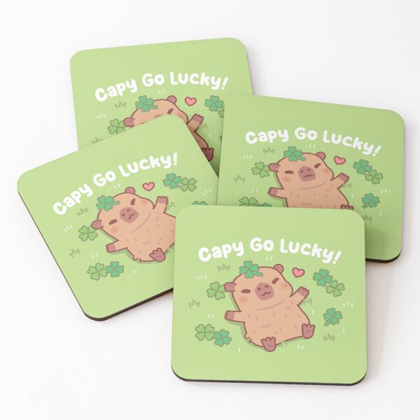 Item preview, Cute Capy Go Lucky Capybara Chilling In Four Leaf Clover Patch designed and sold by rustydoodle.