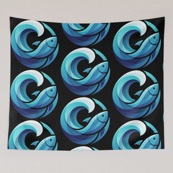 Item preview, Abstract Blue Fish Wave Logo Artwork - Ocean Nature Graphic designed and sold by seven things shop.