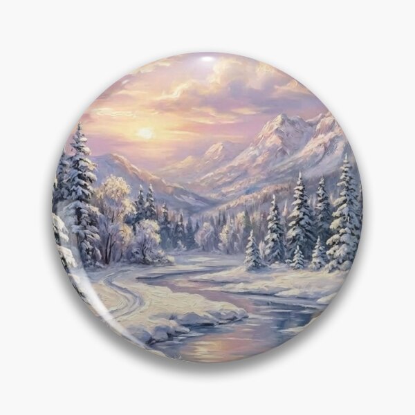 Item preview, Winter Landscape Oil Painting Mountains Snow Sunset designed and sold by JonelleTshirts.