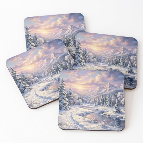 Item preview, Winter Landscape Oil Painting Mountains Snow Sunset designed and sold by JonelleTshirts.