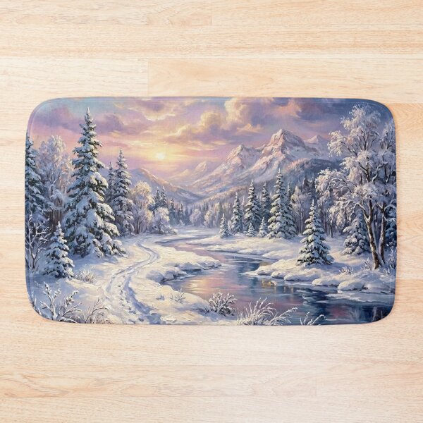 Item preview, Winter Landscape Oil Painting Mountains Snow Sunset designed and sold by JonelleTshirts.
