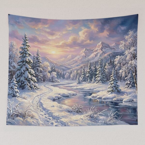 Item preview, Winter Landscape Oil Painting Mountains Snow Sunset designed and sold by JonelleTshirts.