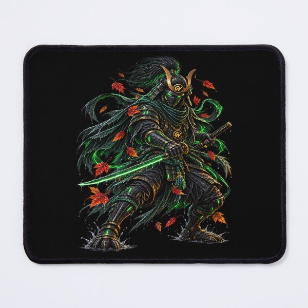 Item preview, Cyberpunk Neon Samurai Green Katana Autumn Leaves Art designed and sold by StaticEmpire.