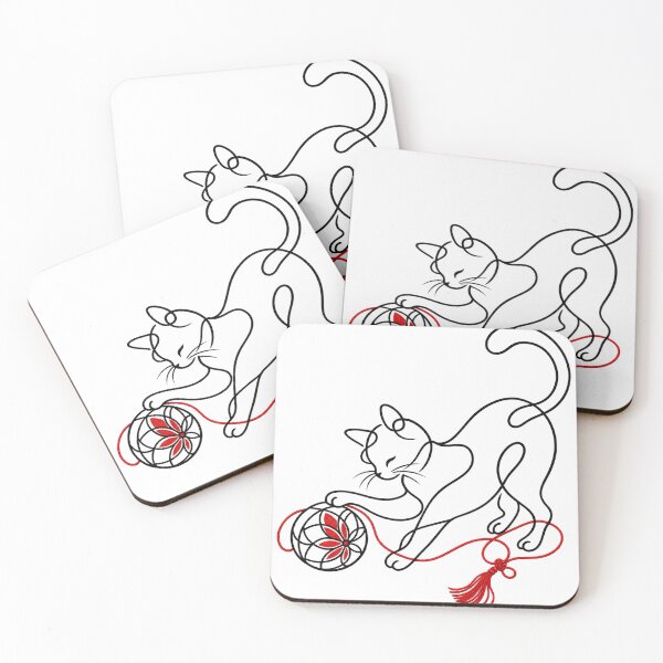 Item preview, Japanese Cat & Temari – Minimalist One-Line Art designed and sold by アミヤジャ.