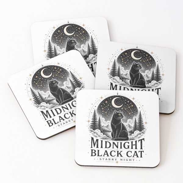Item preview, Midnight Black Cat Starry Night Line Art + Dotwork designed and sold by KristenosNehk.