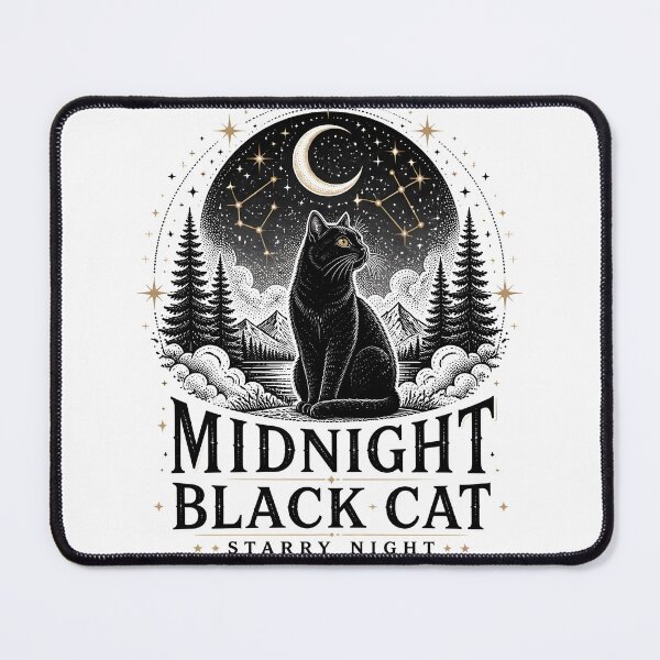 Item preview, Midnight Black Cat Starry Night Line Art + Dotwork designed and sold by KristenosNehk.