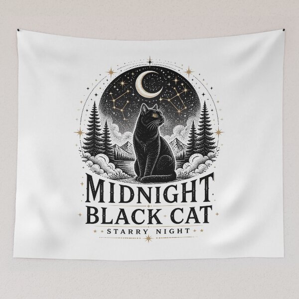Item preview, Midnight Black Cat Starry Night Line Art + Dotwork designed and sold by KristenosNehk.