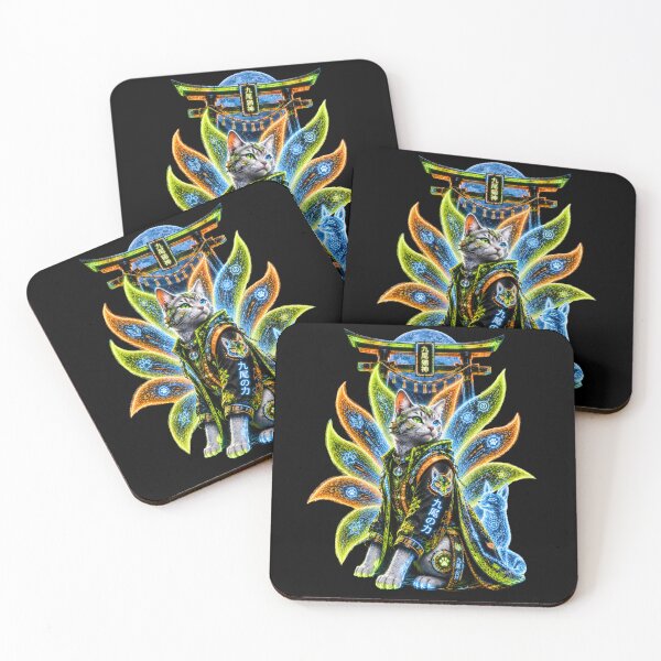 Item preview, Kitsune Cyber Guardian – Nine-Tailed Neon Fox Cat designed and sold by Neon Riot Studio.