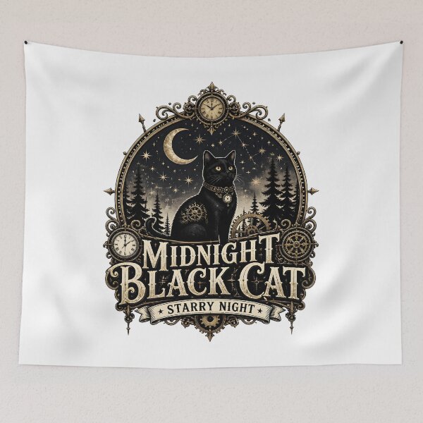 Item preview, Midnight Black Cat Starry Night Steampunk Vintage designed and sold by KristenosNehk.