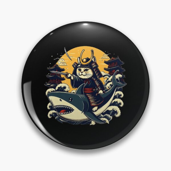 Item preview, Samurai Cat Riding Shark Funny Animal Art designed and sold by Kozeyah1989.